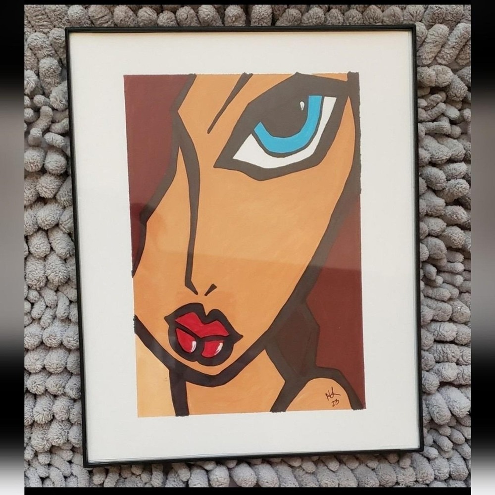 Original Painting "Blue Eyed Girl" Multi Media Portrait Pop Art 8x10 Framed NEW
